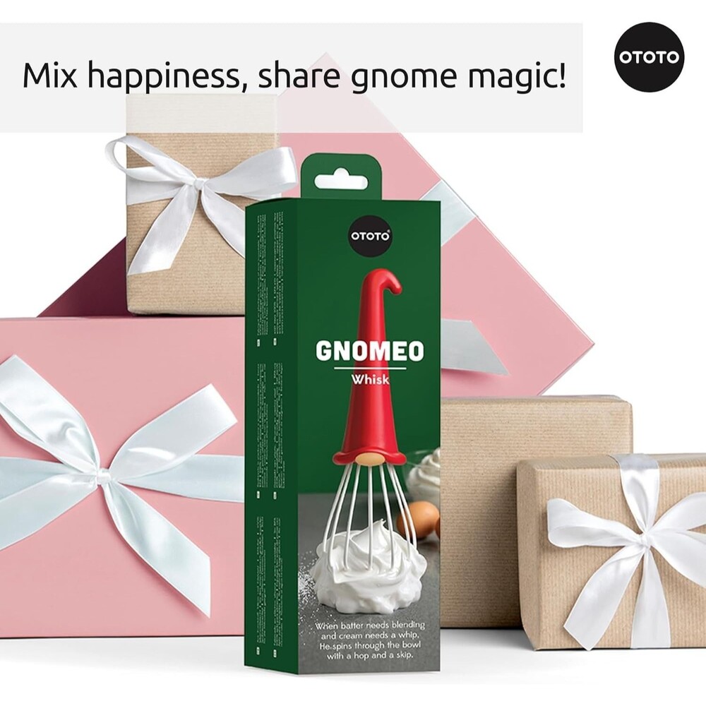 OTOTO Gnomeo Hand Whisk – Red Gnome Ergonomic Handle, Stainless Steel Whisk